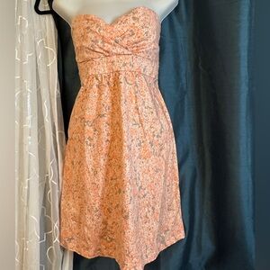 Volcom Elegant Strapless Peach and Gray Floral Dress